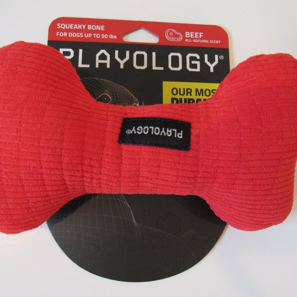 NEW BEEF FLAVORED SOFT  DOG TOY FROM PLAYOLOGY